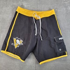 Pittsburgh Penguins NHL Swim Trunks Board Shorts Men's Size Med Black Yellow